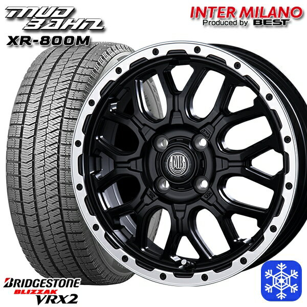 スタッドレスタイヤホイール4本セット 165/55R15 N-BOX タント 2023〜2024年製 ブリヂストン ブリザック VRX2 インターミラノ マッドバーン XR-800M MBK/RP 15インチ 4.5J 4H100