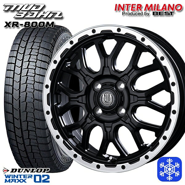 スタッドレスタイヤホイール4本セット 165/55R15 N-BOX タント 2024〜2025年製 ダンロップ ウィンターマックス WM02 インターミラノ マッドバーン XR-800M MBK/RP 15インチ 4.5J 4H100