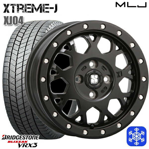 スタッドレスタイヤホイール4本セット 165/55R14 モコ ルークス 2023〜2024年製 ブリヂストン ブリザック VRX3 MLJ エクストリームJ XJ04 サテンブラック 14インチ 4.5J 4H100