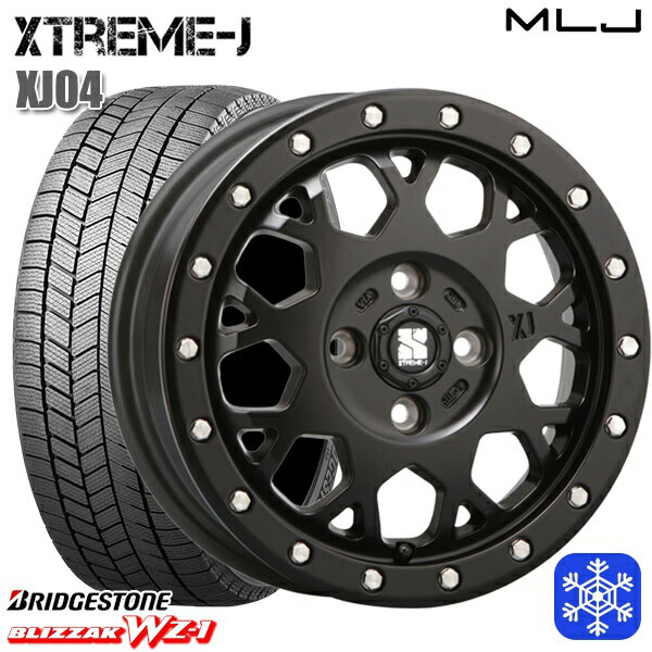 スタッドレスタイヤホイール4本セット 155/65R14 N-BOX タント 2025年製 ブリヂストン ブリザック WZ1 MLJ エクストリームJ XJ04 サテンブラック 14インチ 4.5J 4H100