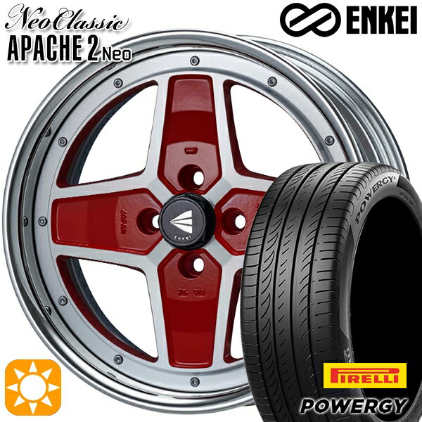 【取付対象】マツダ2 ノート 195/55R16 87V ピレリ パワジー ENKEI ネオクラシック アパッチ2 ネオ [Hi Disk] マシニングレッド 16インチ 6.0J 4H100 サマータイヤホイールセット