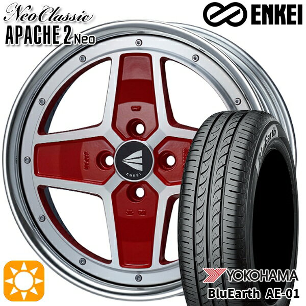 【取付対象】185/55R16 83V ヨコハマ ブルーアース AE01F ENKEI ネオクラシック アパッチ2 ネオ [Lo Disk] マシニングレッド 16インチ 6.0J 4H100 サマータイヤホイールセット