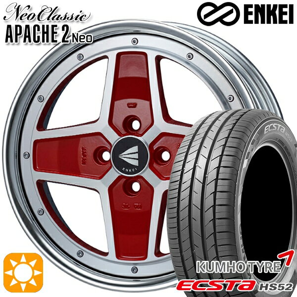 【取付対象】185/55R16 83V クムホ エクスタ HS52 ENKEI ネオクラシック アパッチ2 ネオ [Lo Disk] マシニングレッド 16インチ 6.0J 4H100 サマータイヤホイールセット