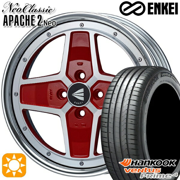 【取付対象】185/55R16 83H ハンコック veNtus PRime4 K135 ENKEI ネオクラシック アパッチ2 ネオ [Lo Disk] マシニングレッド 16インチ 6.0J 4H100 サマータイヤホイールセット