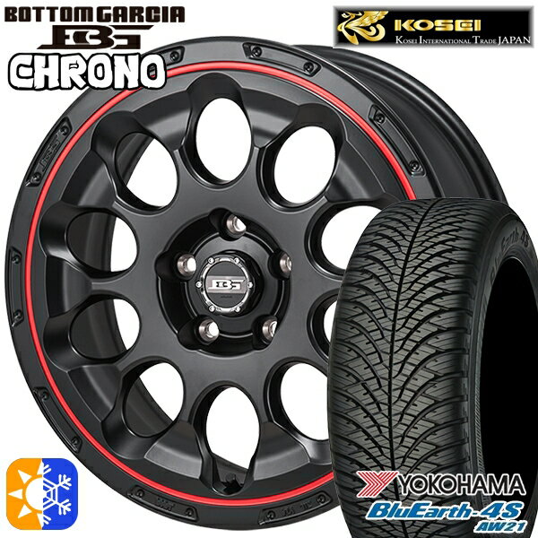 アイシス ノア 215/45R17 91W XL ヨコハマ ブルーアース 4S AW21 コーセイ ボトムガルシア クロノ セミグロスブラック/レッドリム 17インチ 7.0J 5H114.3 オールシーズンタイヤホイールセット
