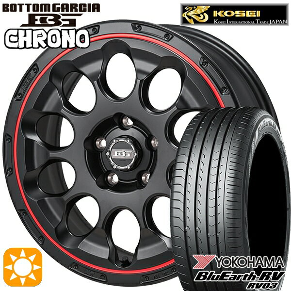 【取付対象】エクストレイル アテンザ 225/55R17 101V XL ヨコハマ ブルーアース RV03 コーセイ ボトムガルシア クロノ セミグロスブラック/レッドリム 17インチ 7.0J 5H114.3 サマータイヤホイールセット