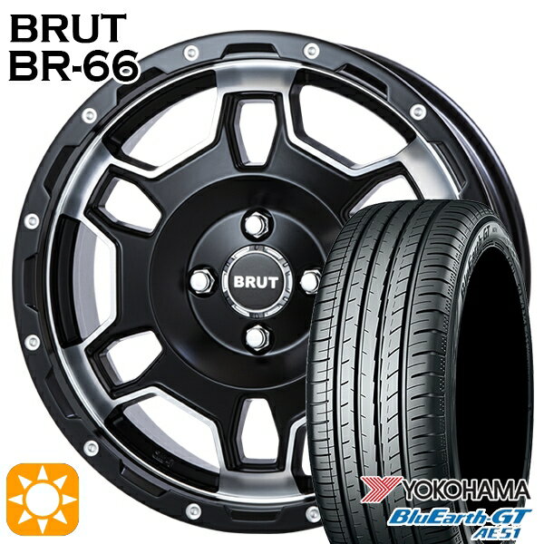 【取付対象】195/45R16 84V XL ヨコハマ ブルーアースGT AE51 BRUT ブルート BR-66 ミリタリーブラック 16インチ 6.5J 4H100 サマータイヤホイールセット