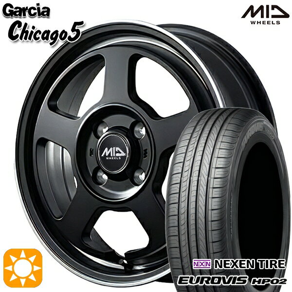 【取付対象】155/65R14 ネクセン ロードストーン ユーロビズ HP02 MID ガルシアシカゴ5 SGBK/ヴァーレイフランジポリッシュ 14インチ 4.5J 4H100 サマータイヤホイールセット