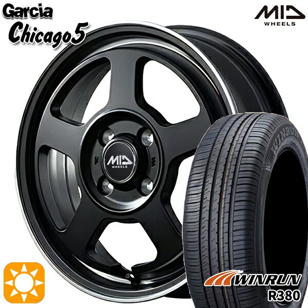 【取付対象】エブリィワゴン 165/60R14 75H ウィンラン R380 MID ガルシアシカゴ5 SGBK/ヴァーレイフランジポリッシュ 14インチ 4.5J 4H100 サマータイヤホイールセット