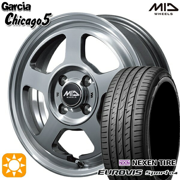 【取付対象】165/60R14 75H ロードストーン ユーロビズ Sport 04 MID ガルシアシカゴ5 メタリックグレーポリッシュ 14インチ 4.5J 4H100 サマータイヤホイールセット