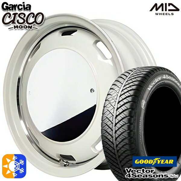 155/65R14 75H グッドイヤー ベクター フォーシーズンズ MID ガルシアシスコムーン 14インチ 4.5J 4H100 オールドイングリッシュホワイトリムヴァーレイポリッシュ オールシーズンタイヤホイールセット
