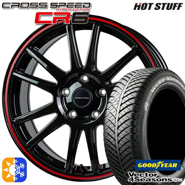 リーフ レヴォーグ 215/50R17 95H XL グッドイヤー ベクター フォーシーズンズ HotStuff ホットスタッフ クロススピード CR6 17インチ 7.0J 5H114.3 グロスガンメタレッドライン オールシーズンタイヤホイールセット