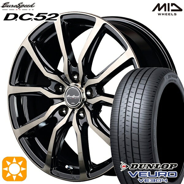 【取付対象】エルグランド クロスロード 215/65R16 98H ダンロップ ビューロ VE304 MID ユーロスピード DC52 ブラックポリッシュ+アーミーブラッククリア 16インチ 6.5J 5H114.3 サマータイヤホイールセット