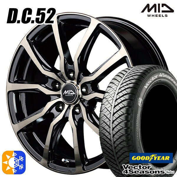 225/45R18 91H グッドイヤー ベクター フォーシーズンズ MID ユーロスピード DC52 18インチ 8.0J 5H114.3 ブラックポリッシュ+アーミーブラッククリア オールシーズンタイヤホイールセット