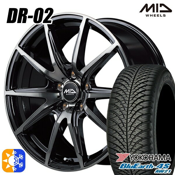 195/65R15 91H ヨコハマ ブルーアース 4S AW21 MID シュナイダー DR02 ブラックポリッシュ＋ブラッククリア 15インチ 6.0J 5H114.3 オールシーズンタイヤホイールセット
