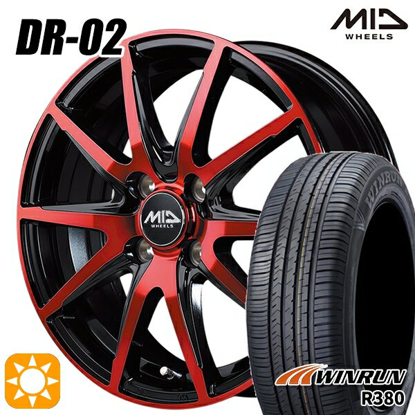 【取付対象】エブリィワゴン 165/60R14 75H ウィンラン R380 MID シュナイダー DR02 ブラックポリッシュ＋レッドクリア 14インチ 4.5J 4H100 サマータイヤホイールセット