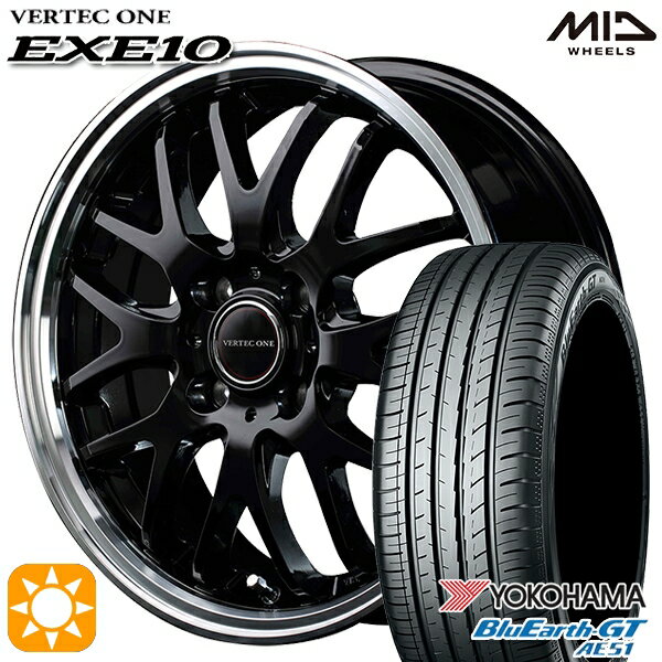 【取付対象】マツダ2 ノート 185/65R15 88H ヨコハマ ブルーアースGT AE51 MID ヴァーテックワン EXE10 15インチ 5.5J 4H100 グロッシーブラック/リムポリッシュ サマータイヤホイールセット