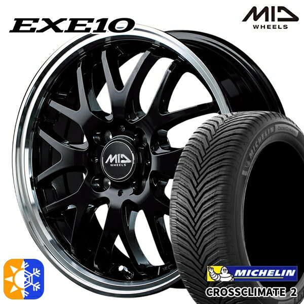 マツダ2 ノート 185/65R15 92V XL ミシュラン クロスクライメート2 MID ヴァーテックワン EXE10 グロッシーブラック/リムポリッシュ 15インチ 5.5J 4H100 オールシーズンタイヤホイールセット