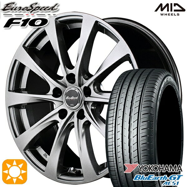 【取付対象】エルグランド クロスロード 215/65R16 98H ヨコハマ ブルーアースGT AE51 MID ユーロスピード F10 16インチ 6.5J 5H114.3 メタリックグレー サマータイヤホイールセット