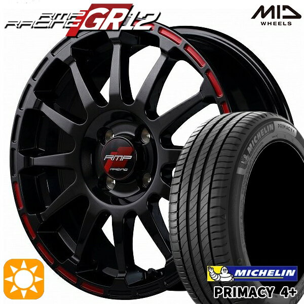 【取付対象】アクア ヤリス 195/50R16 88V XL ミシュラン プライマシー4プラス MID RMPレーシング GR12 クリスタルブラック/ストロボレッド 16インチ 6.0J 4H100 サマータイヤホイールセット