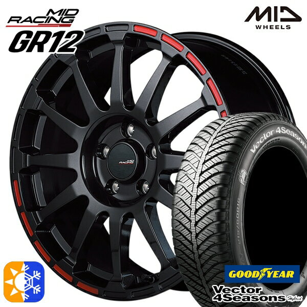 205/50R17 93H XL グッドイヤー ベクター フォーシーズンズ MID RMPレーシング GR12 17インチ 7.0J 5H114.3 クリスタルブラック/ストロボレッド オールシーズンタイヤホイールセット