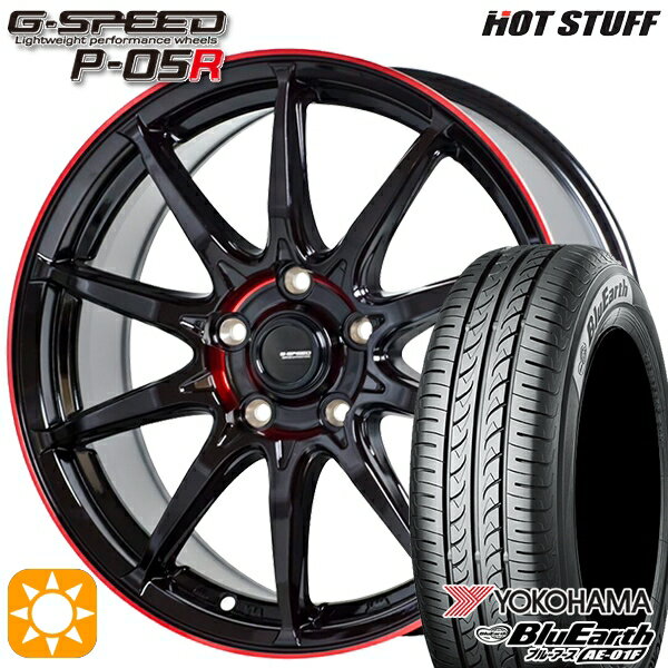 【取付対象】ヴェゼル オデッセイ 215/60R16 95H ヨコハマ ブルーアース AE01F HotStuff ジースピード P-05R ブラックレッドクリア 16インチ 6.5J 5H114.3 サマータイヤホイールセット