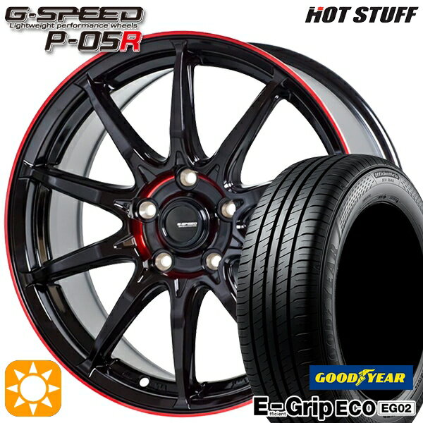 【取付対象】30/50プリウス カローラスポーツ 205/55R16 91V グッドイヤー エフィシェントグリップ EG02 HotStuff ジースピード P-05R ブラックレッドクリア 16インチ 6.5J 5H100 サマータイヤホイールセット