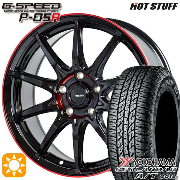 【取付対象】エスティマ ヤリスクロス 215/60R16 95H ヨコハマ ジオランダーA/T G015 HotStuff ジースピード P-05R ブラックレッドクリア 16インチ 6.5J 5H114.3 サマータイヤホイールセット