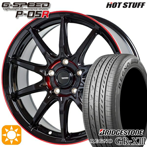 【取付対象】30/50プリウス カローラスポーツ 205/55R16 91V ブリヂストン レグノ GR-X3 HotStuff ジースピード P-05R ブラックレッドクリア 16インチ 6.5J 5H100 サマータイヤホイールセット