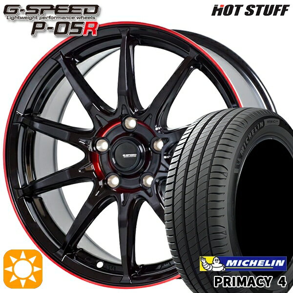 【取付対象】リーフ アクセラ 205/55R16 91W ミシュラン プライマシー4 HotStuff ジースピード P-05R ブラックレッドクリア 16インチ 6.5J 5H114.3 サマータイヤホイールセット