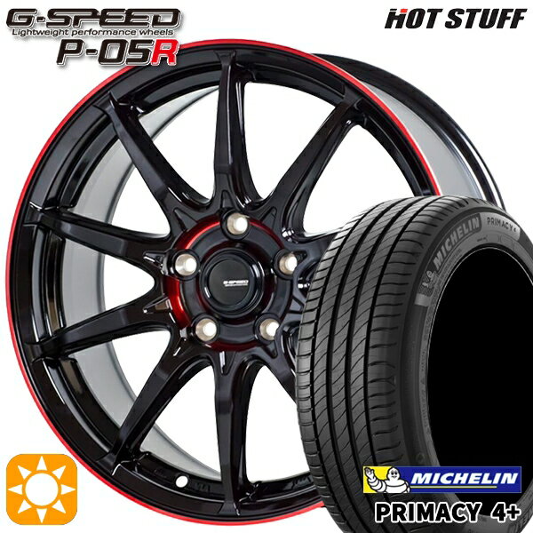 【取付対象】リーフ アクセラ 205/55R16 91V ミシュラン プライマシー4プラス HotStuff ジースピード P-05R ブラックレッドクリア 16インチ 6.5J 5H114.3 サマータイヤホイールセット