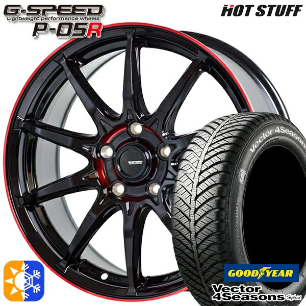 アイシス ノア 215/45R17 91H XL グッドイヤー ベクター フォーシーズンズ HotStuff ホットスタッフ ジースピード P-05R 17インチ 7.0J 5H114.3 ブラックレッドクリア オールシーズンタイヤホイールセット