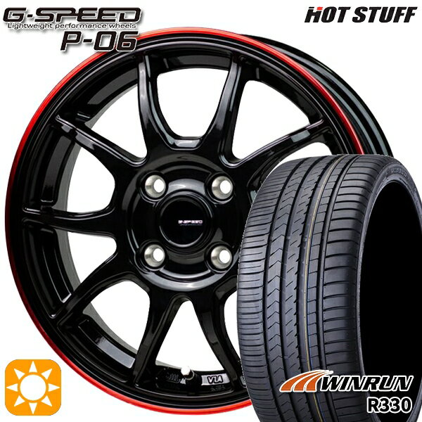 【取付対象】アクア デミオ ノート 195/55R16 87V ウィンラン R330 HotStuff ジースピード P-06 ブラックレッドクリア 16インチ 6.0J 4H100 サマータイヤホイールセット