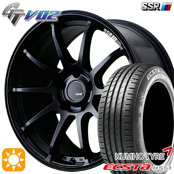 【取付対象】195/40R17 81W XL クムホ エクスタ HS51 SSR GTV02 フラットブラック 17インチ 7.0J 4H100 サマータイヤホイールセット