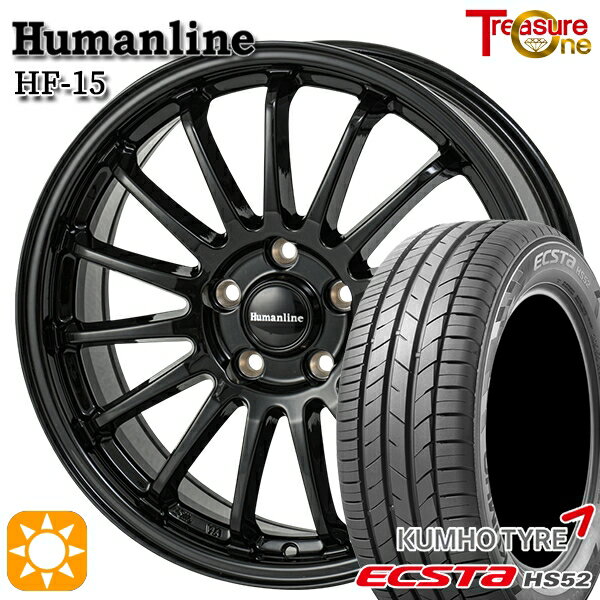 【取付対象】リーフ アクセラ 205/55R16 91V クムホ エクスタ HS52 トレジャーワン ヒューマンライン HF15 ブラック 16インチ 6.5J 5H114.3 サマータイヤホイールセット