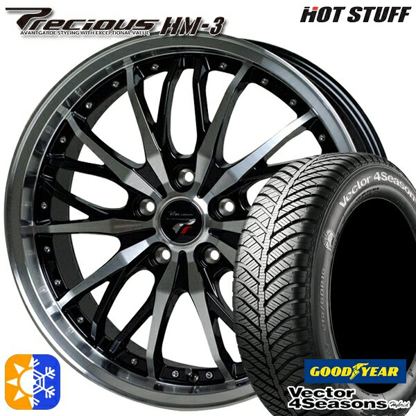 アクセラ マツダ3 225/40R18 92H XL グッドイヤー ベクター フォーシーズンズ HotStuff ホットスタッフ プレシャス HM-3 18インチ 7.0J 5H114.3 メタリックブラックポリッシュ オールシーズンタイヤホイールセット