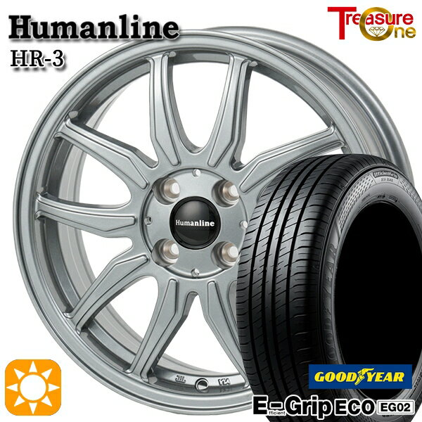【取付対象】フィット デミオ 175/65R14 82S グッドイヤー エフィシェントグリップ EG02 トレジャーワン ヒューマンライン HR3 ダークシルバー 14インチ 5.5J 4H100 サマータイヤホイールセット