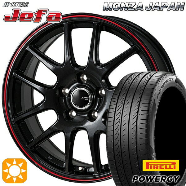 【取付対象】リーフ アクセラ 205/55R16 91V ピレリ パワジー モンツァ JPスタイル ジェファ パールブラック/レッドライン 16インチ 6.5J 5H114.3 サマータイヤホイールセット