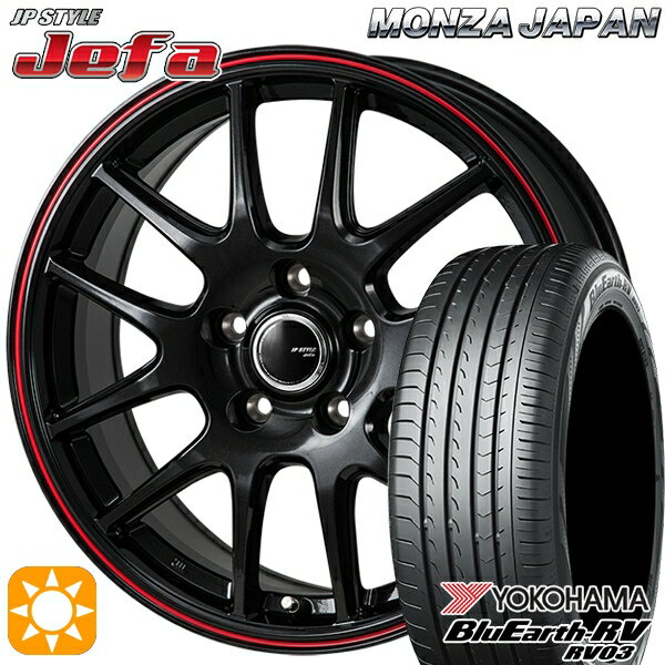 【取付対象】リーフ ノア 205/55R16 91W ヨコハマ ブルーアース RV03 モンツァ JPスタイル ジェファ パールブラック/レッドライン 16インチ 6.5J 5H114.3 サマータイヤホイールセット