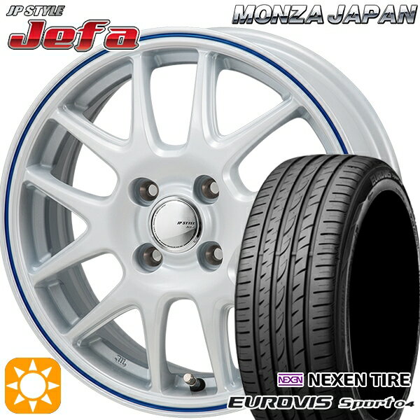 【取付対象】165/60R14 75H ロードストーン ユーロビズ Sport 04 モンツァ JPスタイル ジェファ パールホワイト/ブルーライン 14インチ 4.5J 4H100 サマータイヤホイールセット