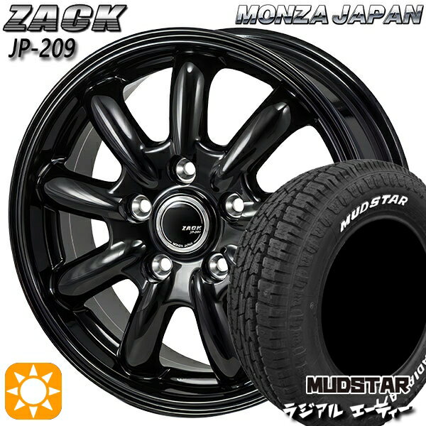 【取付対象】205/60R16 96H マッドスター ラジアル A/T ホワイトレター モンツァ ザック JP209 グロスブラック 16インチ 6.5J 5H114.3 サマータイヤホイールセット