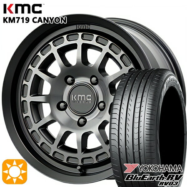 【取付対象】225/65R17 102H ヨコハマ ブルーアース RV03 KMC KM719 CANYON SATINBLACK WITH GRAYTINT 17インチ 8.0J 5H114.3 サマータイヤホイールセット