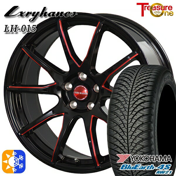 リーフ レヴォーグ 215/50R17 95W XL ヨコハマ ブルーアース 4S AW21 トレジャーワン ラグジーヘインズ LH015 ブラック・マシニングレッドクリア 17インチ 7.0J 5H114.3 オールシーズンタイヤホイールセット