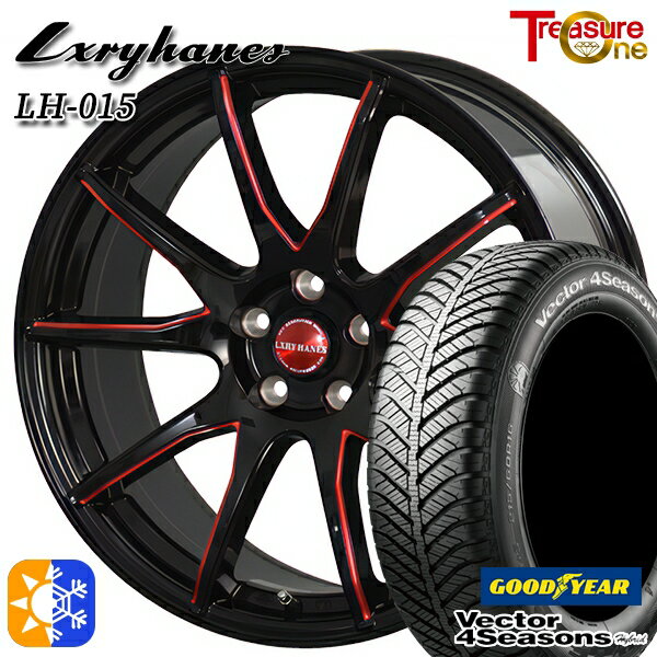 プリウス カローラツーリング 215/45R17 91H XL グッドイヤー ベクター フォーシーズンズ トレジャーワン ラグジーヘインズ LH015 17インチ 7.0J 5H100 ブラックレッドマシニング オールシーズンタイヤホイールセット