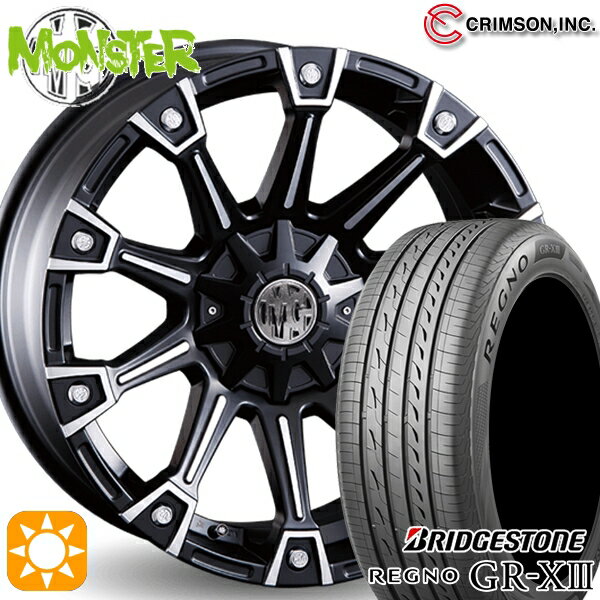 【取付対象】プリウスα ストリーム 205/60R16 92V ブリヂストン レグノ GR-X3 クリムソン MG モンスター ブラックポリッシュ 16インチ 7.0J 10H114.3/127 サマータイヤホイールセット