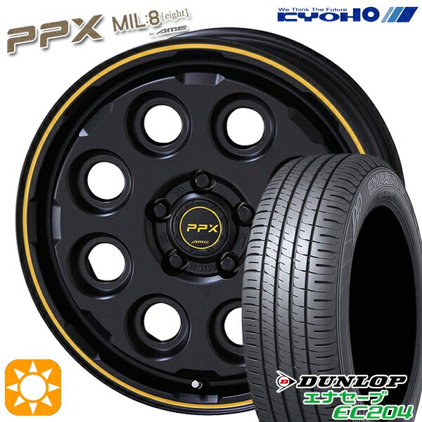 【取付対象】ヴェゼル オデッセイ 215/60R16 95H ダンロップ エナセーブ EC204 KYOHO PPX MIL:8 セミグロスブラック×イエローライン 16インチ 7.0J 5H114.3 サマータイヤホイールセット