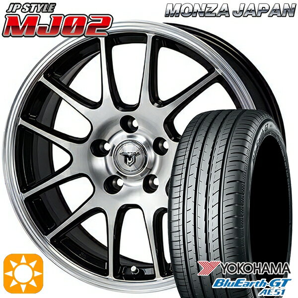 【取付対象】プリウス カローラ 195/65R15 91H ヨコハマ ブルーアースGT AE51 モンツァ JPスタイル MJ02 ブラックメタリックポリッシュ 15インチ 6.0J 5H100 サマータイヤホイールセット