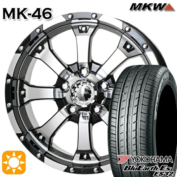 【取付対象】215/65R16 98H ヨコハマ ブルーアース ES32 MKW MK-46 ダイヤカットグロスブラック 16インチ 7.0J 5H114.3 サマータイヤホイールセット