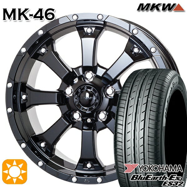 【取付対象】205/55R16 91V ヨコハマ ブルーアース ES32 MKW MK-46 グロスブラック 16インチ 7.0J 5H114.3 サマータイヤホイールセット