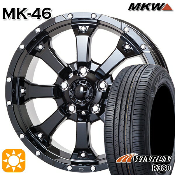 【取付対象】プリウスα ストリーム 205/60R16 92H ウィンラン R380 MKW MK-46 グロスブラック 16インチ 7.0J 5H114.3 サマータイヤホイールセット